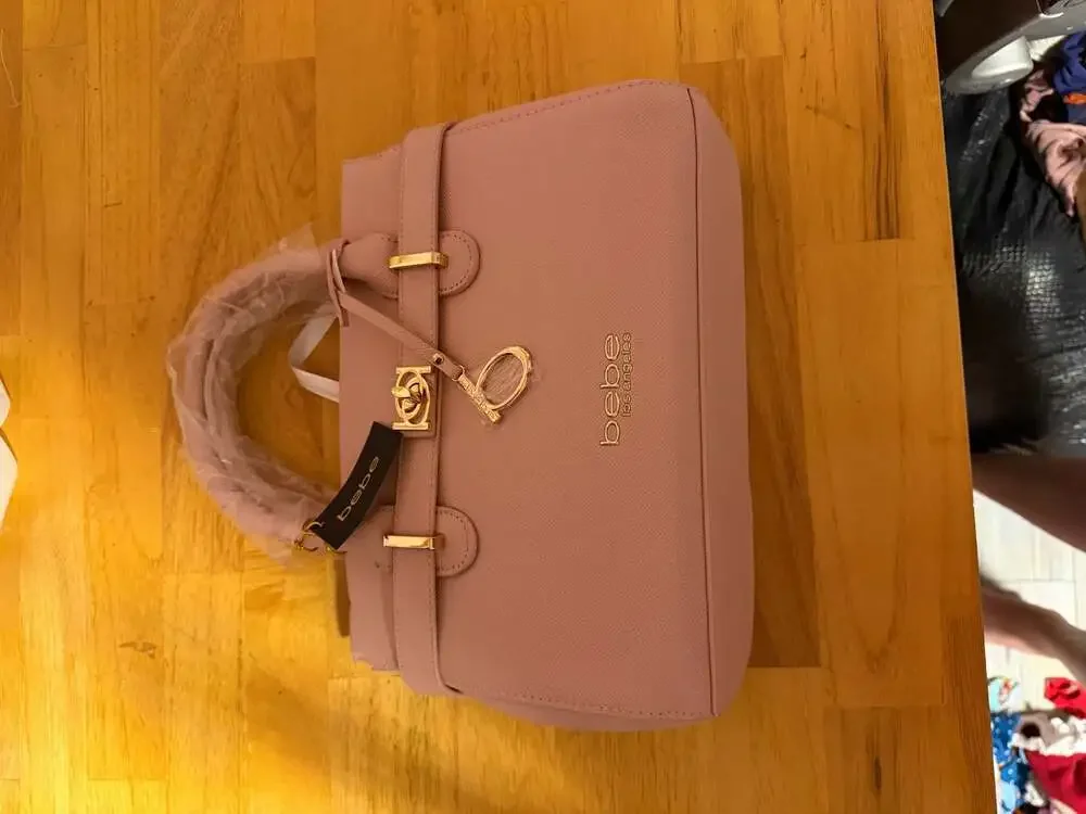 bebe Evie Satchel Handbag in Blush Pink
